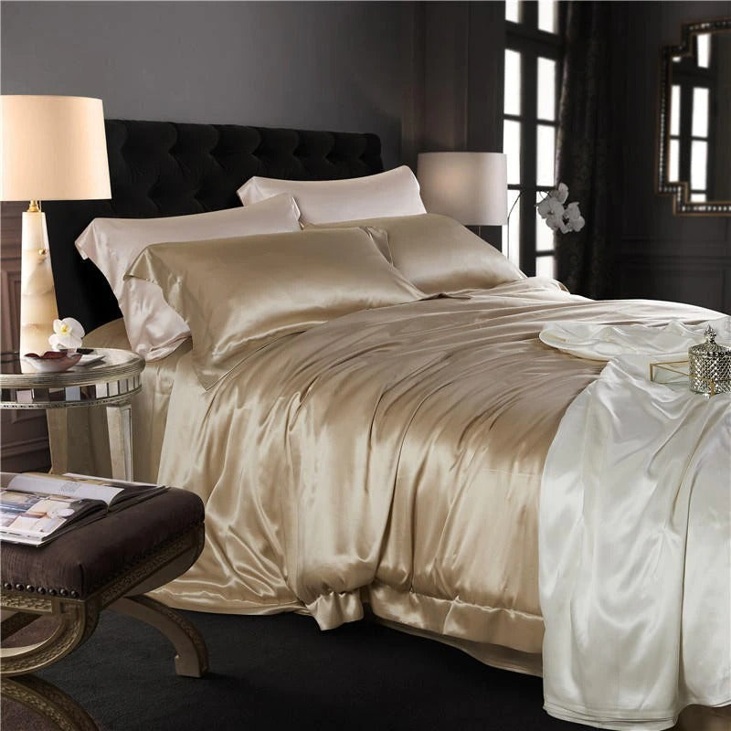 Leather Beige Silk Bedding Set