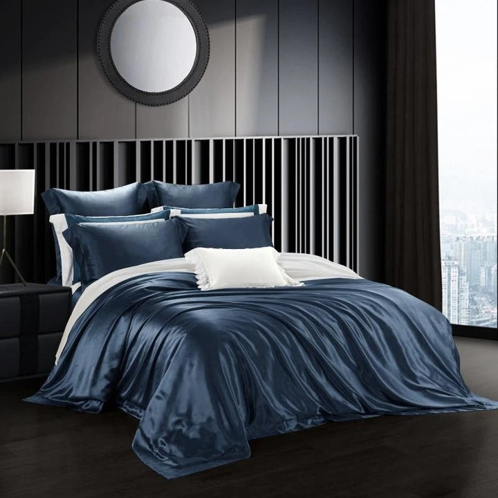 Navy Blue Silk Bedding Set