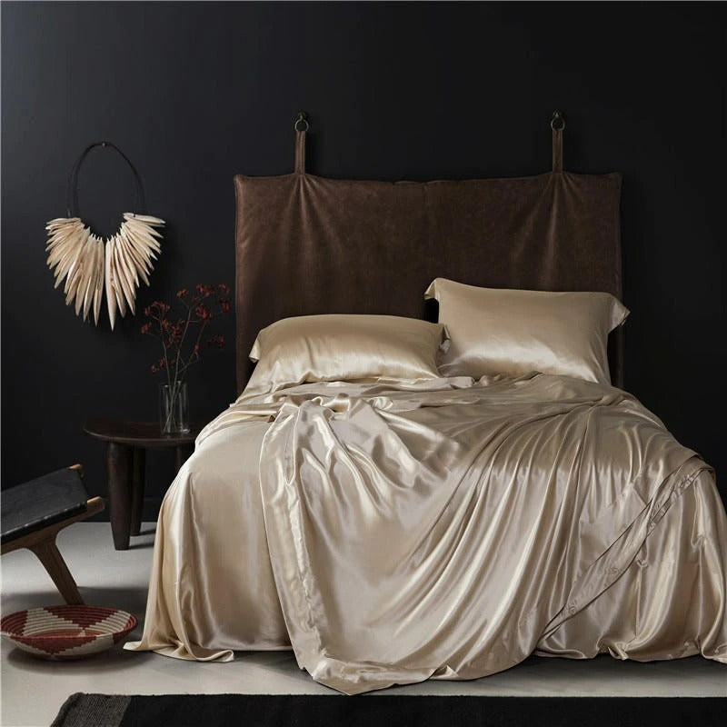 Leather Beige Silk Bedding Set