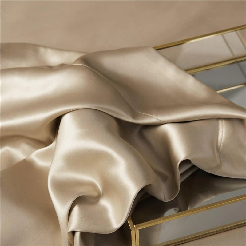 Leather Beige Silk Bedding Set