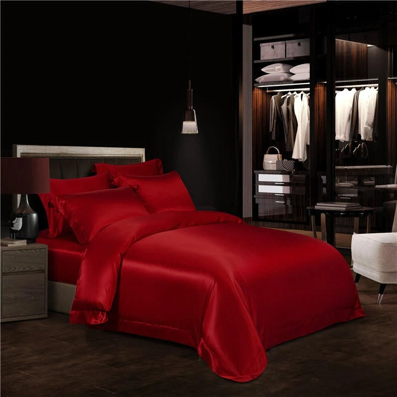 Ruby Red Silk Bedding Set