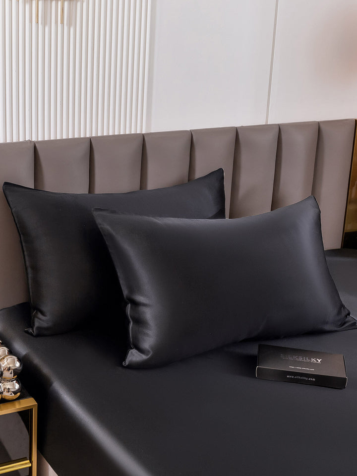 Black 2 Piece Pure Silk Pillowcase