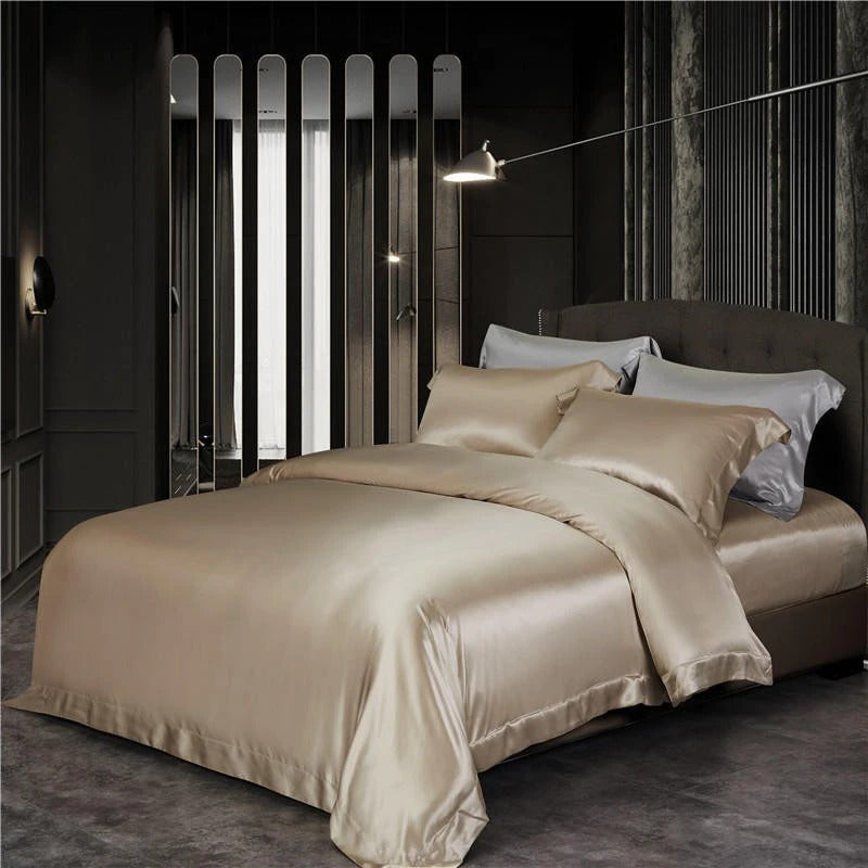 Leather Beige Silk Bedding Set